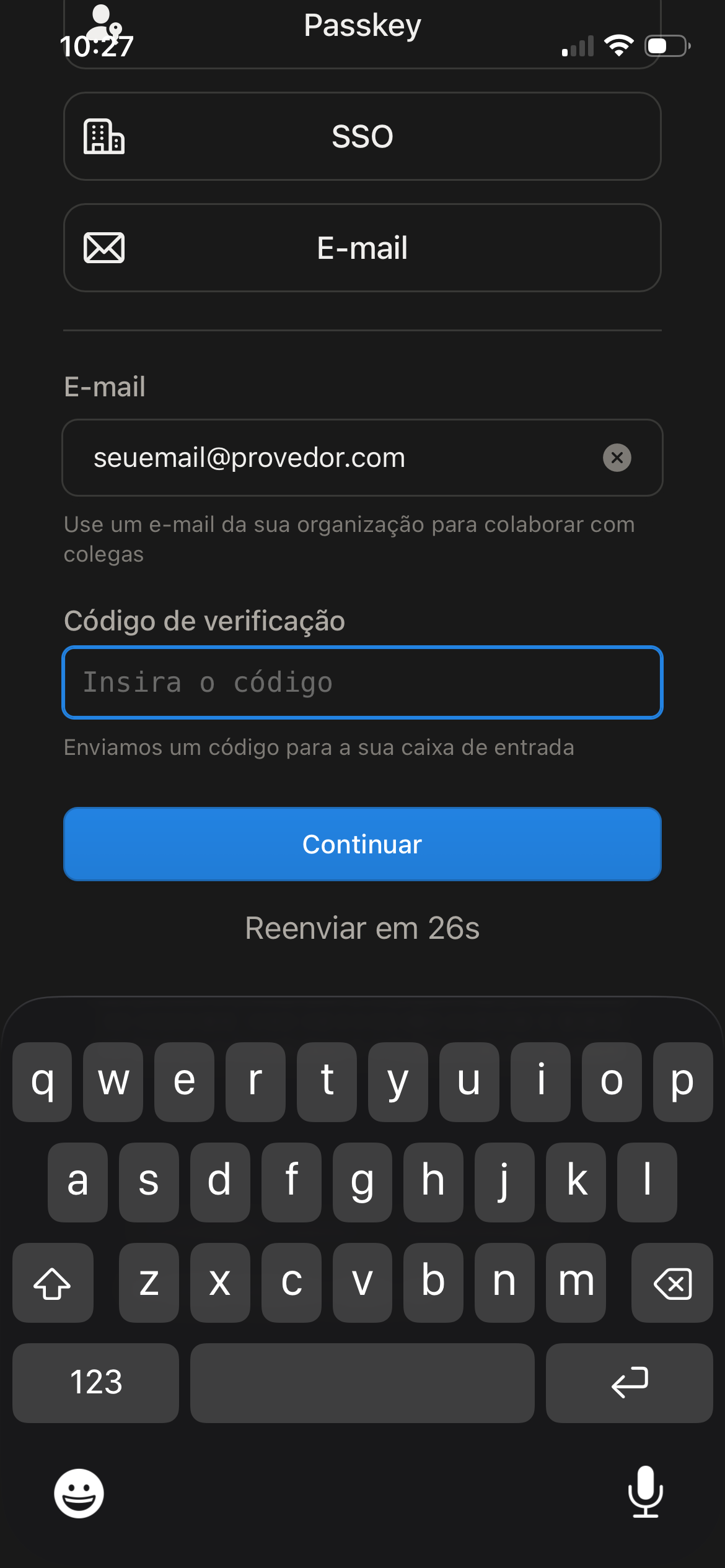 Tela de verificação de e-mail no Notion com campo para inserir o código de confirmação recebido por e-mail